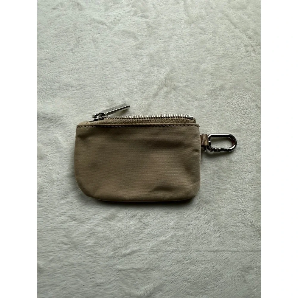 Lululemon Nano Pouch Tan Beige Keychain Coin Purse Wallet Mini Bag Silver Clip